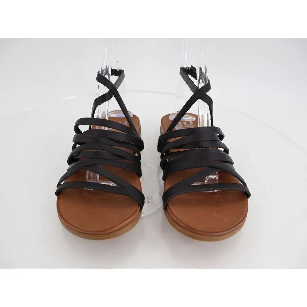 Bueno Parker Gladiator Strappy Flat Sandal Black Leather Size 36 5.5 / 6